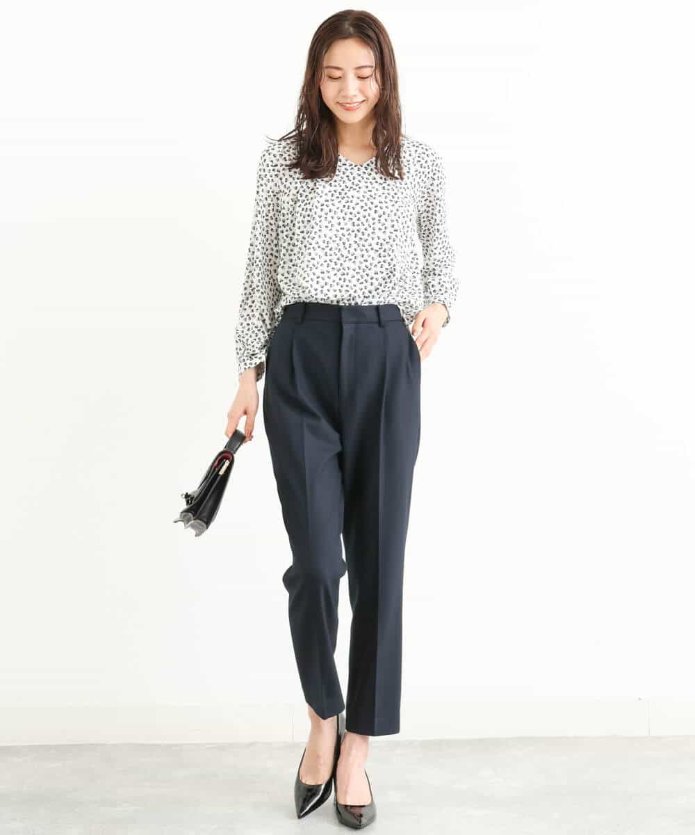 FOLJP36140 MK MICHEL KLEIN(MK ミッシェルクラン) 裏起毛ベーシックテーパードパンツ（無地・チェック）/Comfortシリーズ/洗える ライトグレー（チェック）