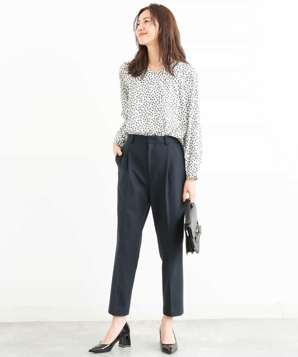 FOLJP36140 MK MICHEL KLEIN(MK ミッシェルクラン) 裏起毛ベーシックテーパードパンツ（無地・チェック）/Comfortシリーズ/洗える ライトグレー（チェック）