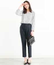 FOLJP36140 MK MICHEL KLEIN(MK ミッシェルクラン) 裏起毛ベーシックテーパードパンツ（無地・チェック）/Comfortシリーズ/洗える ライトグレー（チェック）