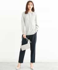 FOLJP36140 MK MICHEL KLEIN(MK ミッシェルクラン) 裏起毛ベーシックテーパードパンツ（無地・チェック）/Comfortシリーズ/洗える ライトグレー（チェック）