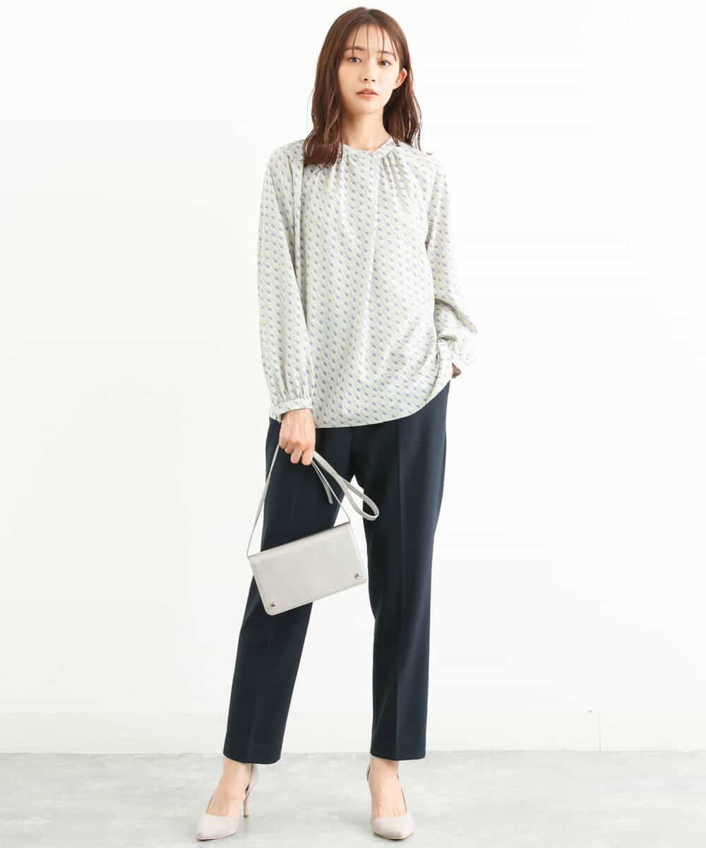 FOLJP36140 MK MICHEL KLEIN(MK ミッシェルクラン) 裏起毛ベーシックテーパードパンツ（無地・チェック）/Comfortシリーズ/洗える ライトグレー（チェック）