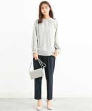 FOLJP36140 MK MICHEL KLEIN(MK ミッシェルクラン) 裏起毛ベーシックテーパードパンツ（無地・チェック）/Comfortシリーズ/洗える ライトグレー（チェック）