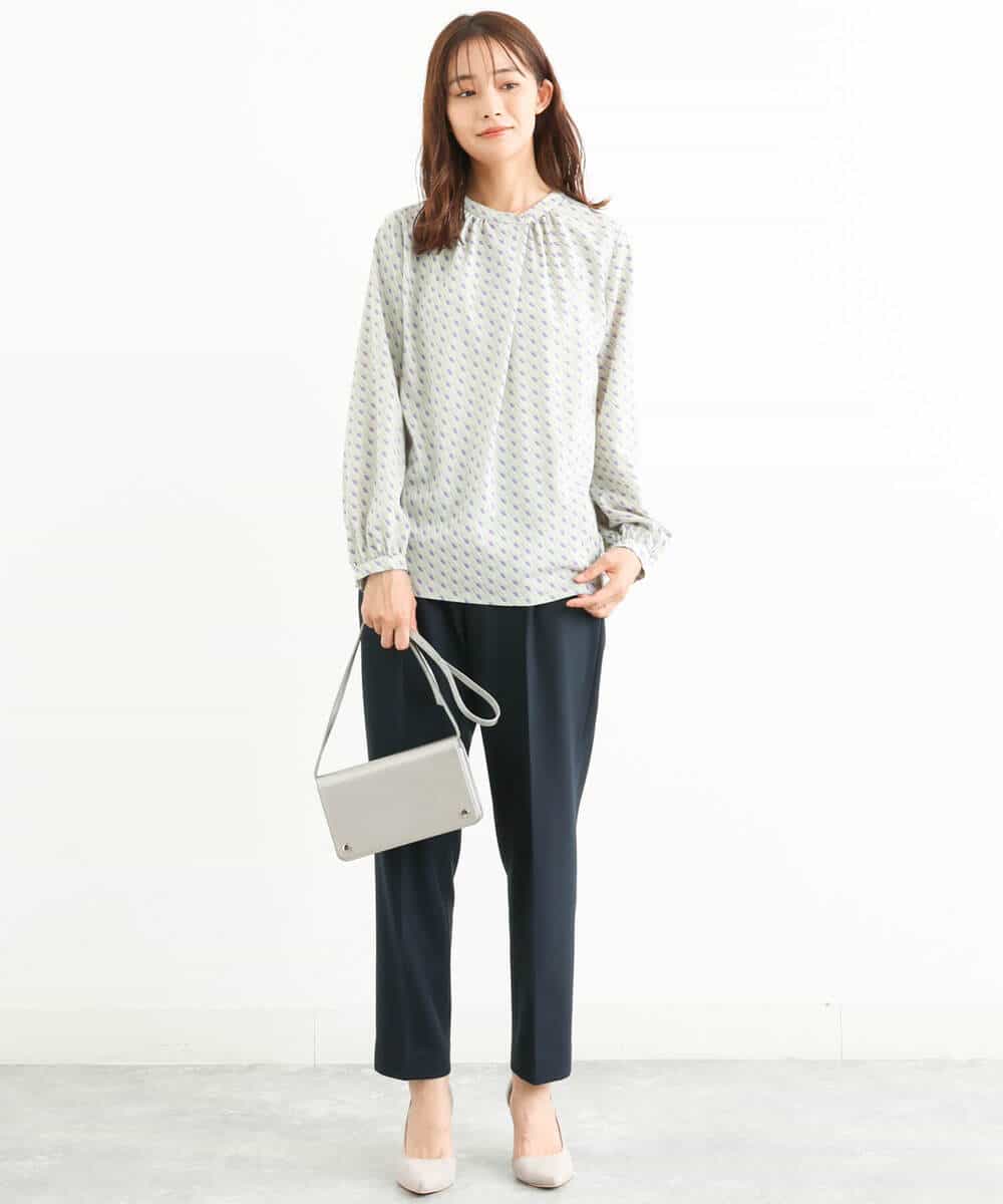 FOLJP36140 MK MICHEL KLEIN(MK ミッシェルクラン) 裏起毛ベーシックテーパードパンツ（無地・チェック）/Comfortシリーズ/洗える ライトグレー（チェック）