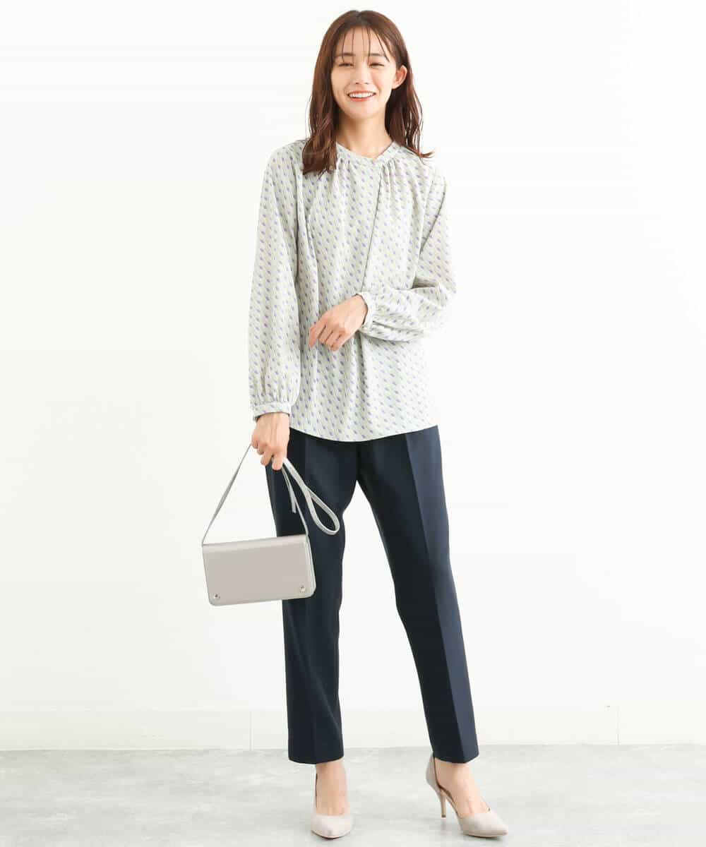 FOLJP36140 MK MICHEL KLEIN(MK ミッシェルクラン) 裏起毛ベーシックテーパードパンツ（無地・チェック）/Comfortシリーズ/洗える ライトグレー（チェック）