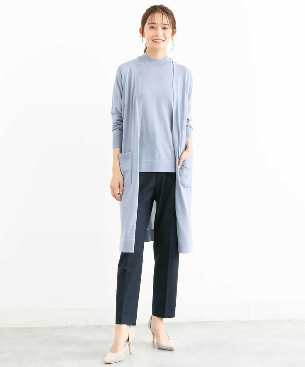 FOLJP36140 MK MICHEL KLEIN(MK ミッシェルクラン) 裏起毛ベーシックテーパードパンツ（無地・チェック）/Comfortシリーズ/洗える ライトグレー（チェック）