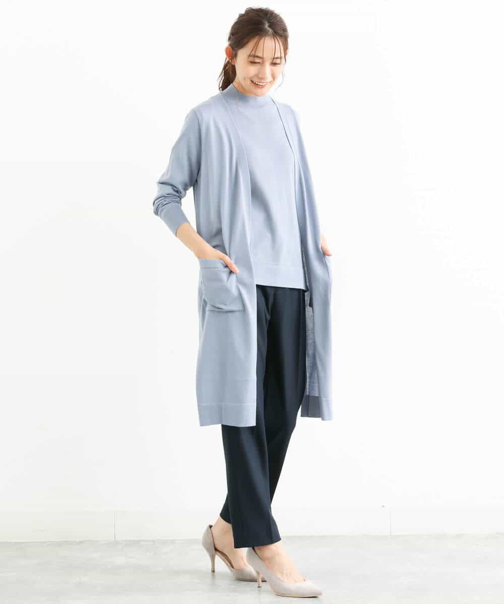 FOLJP36140 MK MICHEL KLEIN(MK ミッシェルクラン) 裏起毛ベーシックテーパードパンツ（無地・チェック）/Comfortシリーズ/洗える ライトグレー（チェック）