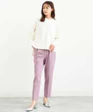 FOLJP36140 MK MICHEL KLEIN(MK ミッシェルクラン) 裏起毛ベーシックテーパードパンツ（無地・チェック）/Comfortシリーズ/洗える ライトグレー（チェック）