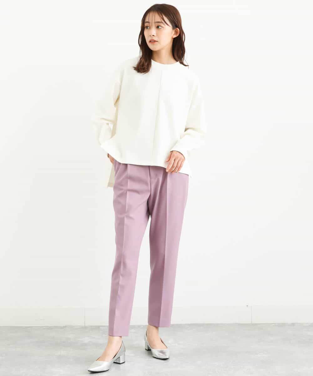 FOLJP36140 MK MICHEL KLEIN(MK ミッシェルクラン) 裏起毛ベーシックテーパードパンツ（無地・チェック）/Comfortシリーズ/洗える ライトグレー（チェック）