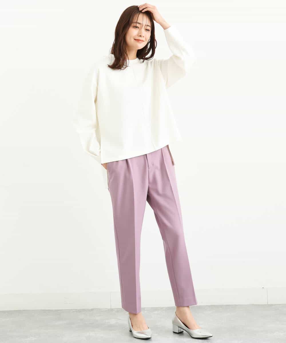 FOLJP36140 MK MICHEL KLEIN(MK ミッシェルクラン) 裏起毛ベーシックテーパードパンツ（無地・チェック）/Comfortシリーズ/洗える ライトグレー（チェック）