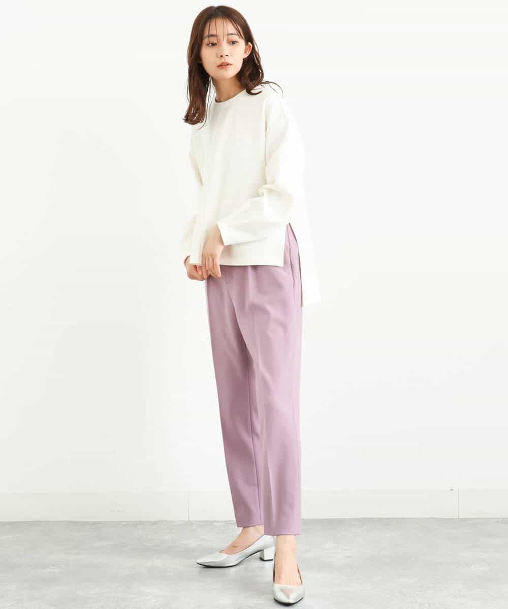 FOLJP36140 MK MICHEL KLEIN(MK ミッシェルクラン) 裏起毛ベーシックテーパードパンツ（無地・チェック）/Comfortシリーズ/洗える ライトグレー（チェック）