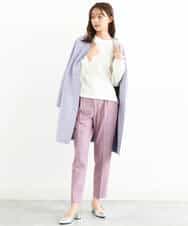 FOLJP36140 MK MICHEL KLEIN(MK ミッシェルクラン) 裏起毛ベーシックテーパードパンツ（無地・チェック）/Comfortシリーズ/洗える ライトグレー（チェック）