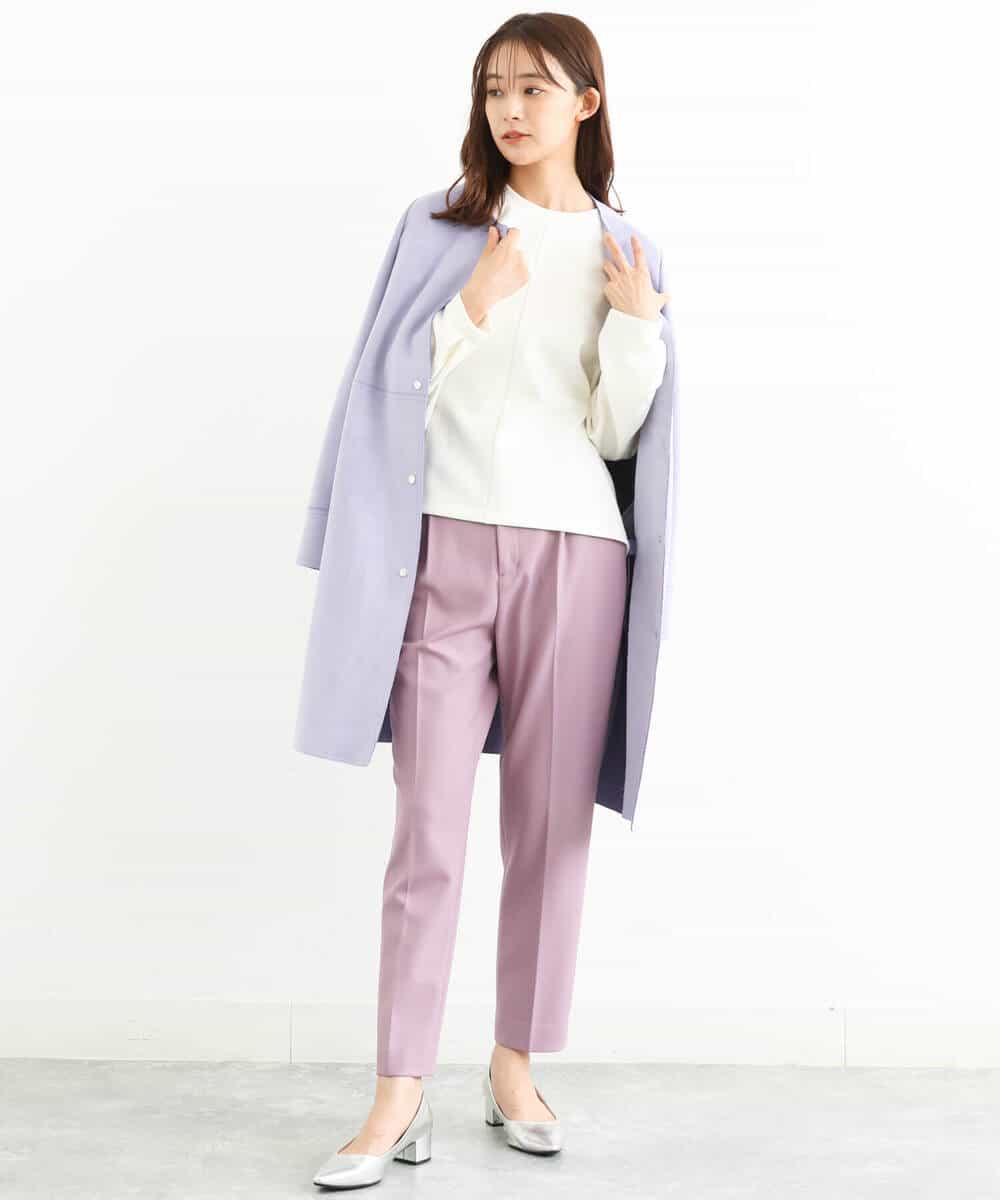 FOLJP36140 MK MICHEL KLEIN(MK ミッシェルクラン) 裏起毛ベーシックテーパードパンツ（無地・チェック）/Comfortシリーズ/洗える ライトグレー（チェック）