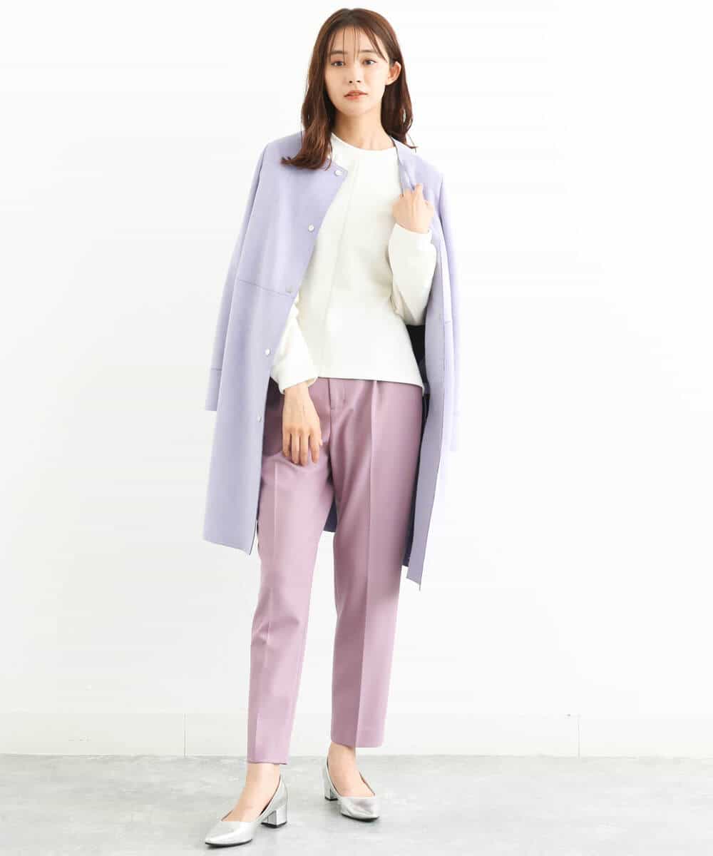 FOLJP36140 MK MICHEL KLEIN(MK ミッシェルクラン) 裏起毛ベーシックテーパードパンツ（無地・チェック）/Comfortシリーズ/洗える ライトグレー（チェック）