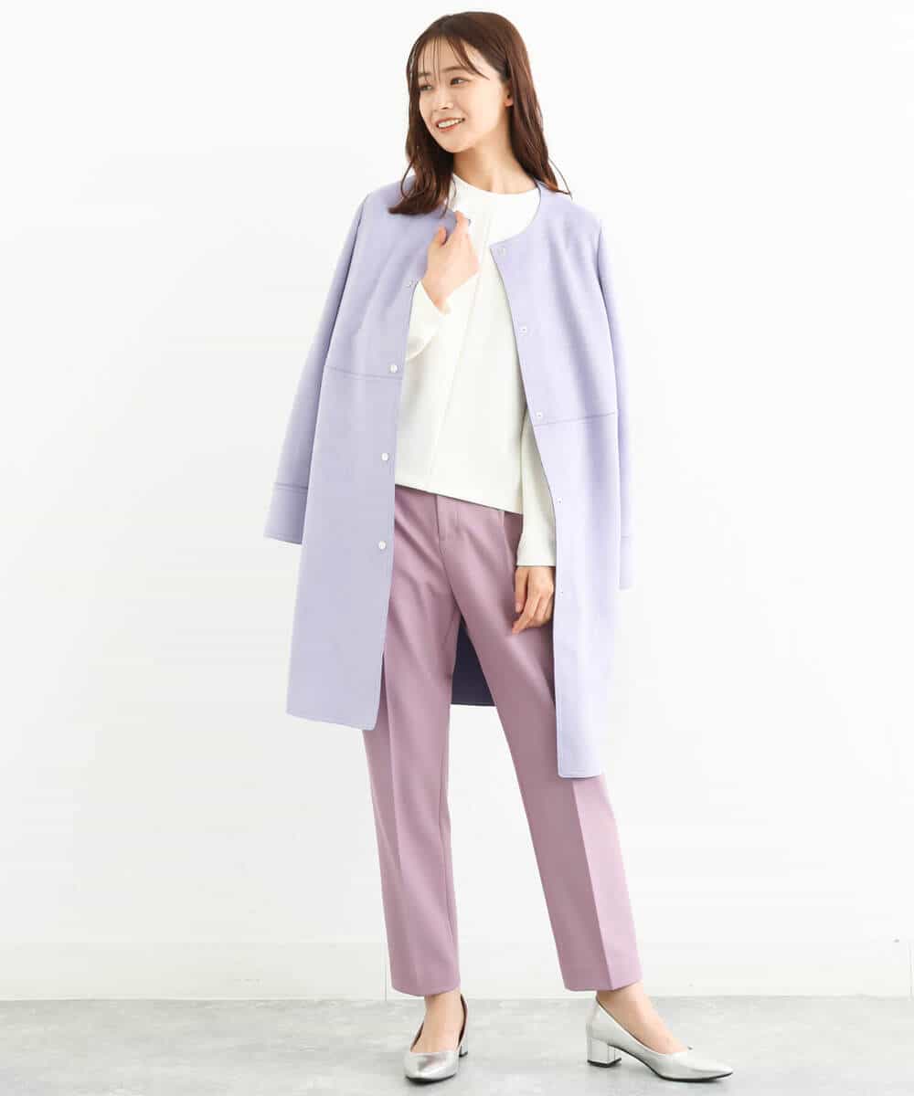 FOLJP36140 MK MICHEL KLEIN(MK ミッシェルクラン) 裏起毛ベーシックテーパードパンツ（無地・チェック）/Comfortシリーズ/洗える ライトグレー（チェック）