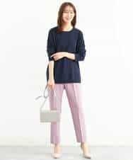 FOLJP36140 MK MICHEL KLEIN(MK ミッシェルクラン) 裏起毛ベーシックテーパードパンツ（無地・チェック）/Comfortシリーズ/洗える ライトグレー（チェック）
