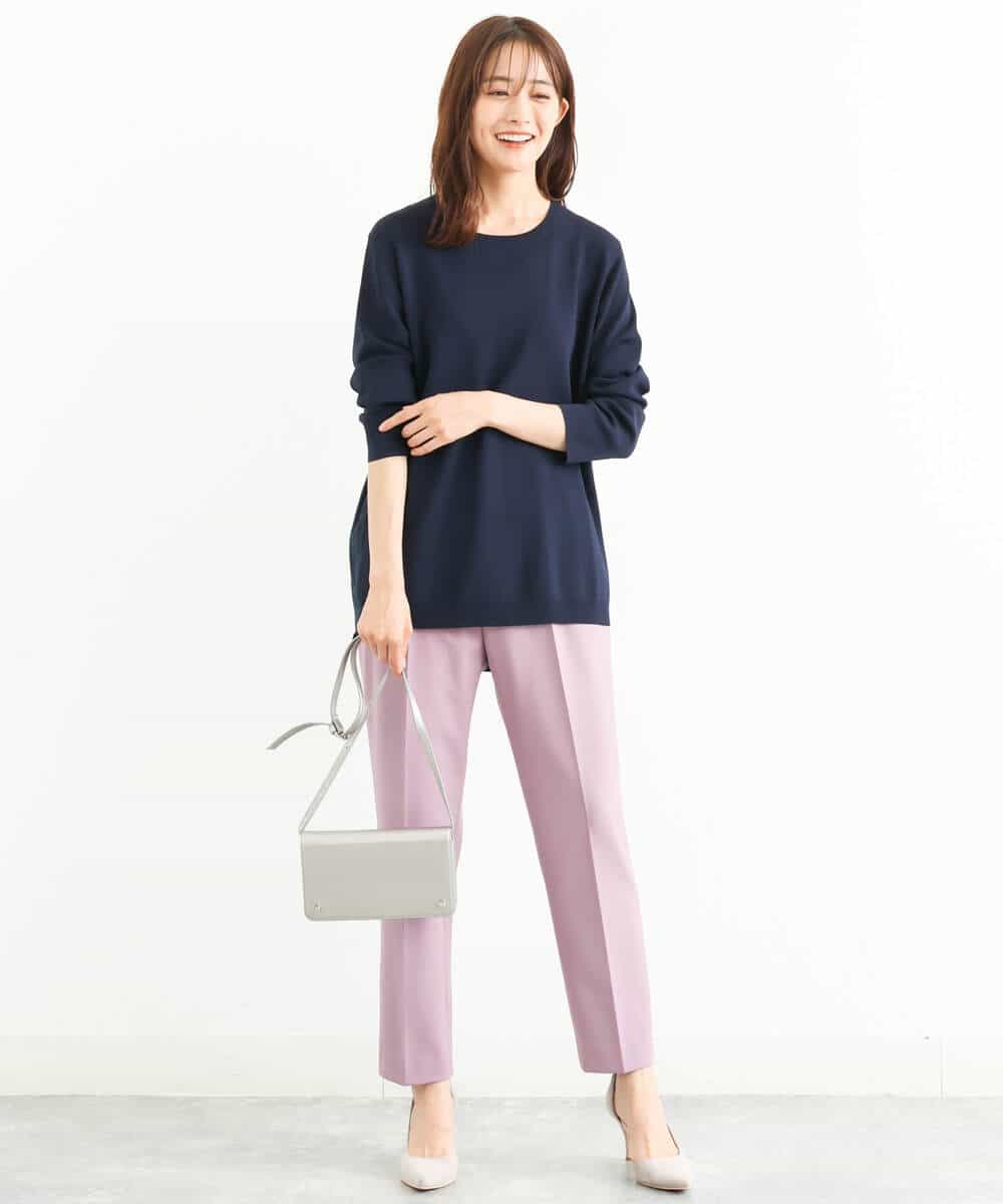 FOLJP36140 MK MICHEL KLEIN(MK ミッシェルクラン) 裏起毛ベーシックテーパードパンツ（無地・チェック）/Comfortシリーズ/洗える ライトグレー（チェック）