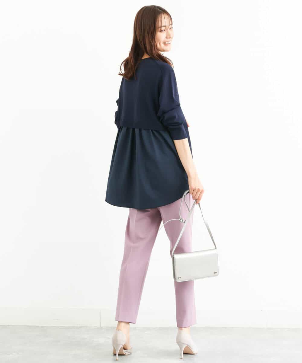 FOLJP36140 MK MICHEL KLEIN(MK ミッシェルクラン) 裏起毛ベーシックテーパードパンツ（無地・チェック）/Comfortシリーズ/洗える ライトグレー（チェック）
