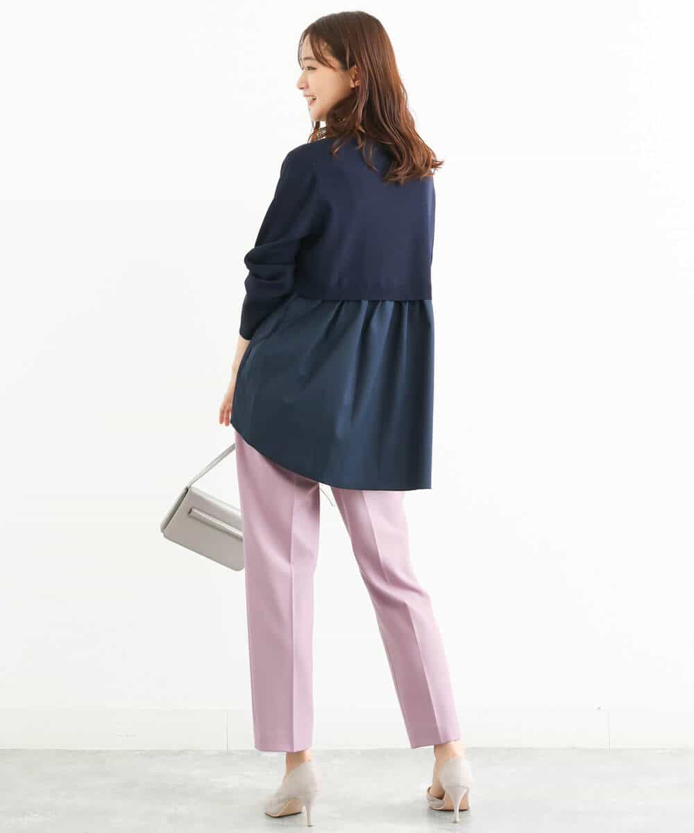 FOLJP36140 MK MICHEL KLEIN(MK ミッシェルクラン) 裏起毛ベーシックテーパードパンツ（無地・チェック）/Comfortシリーズ/洗える ライトグレー（チェック）