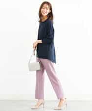 FOLJP36140 MK MICHEL KLEIN(MK ミッシェルクラン) 裏起毛ベーシックテーパードパンツ（無地・チェック）/Comfortシリーズ/洗える ライトグレー（チェック）