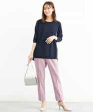 FOLJP36140 MK MICHEL KLEIN(MK ミッシェルクラン) 裏起毛ベーシックテーパードパンツ（無地・チェック）/Comfortシリーズ/洗える ライトグレー（チェック）
