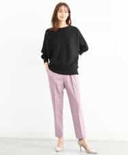 FOLJP36140 MK MICHEL KLEIN(MK ミッシェルクラン) 裏起毛ベーシックテーパードパンツ（無地・チェック）/Comfortシリーズ/洗える ライトグレー（チェック）