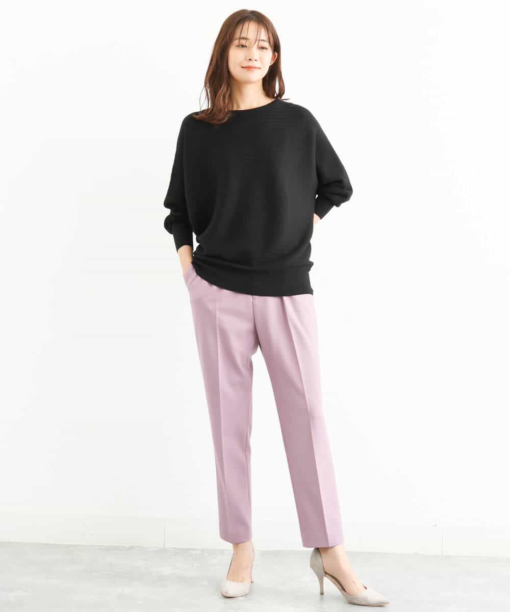 FOLJP36140 MK MICHEL KLEIN(MK ミッシェルクラン) 裏起毛ベーシックテーパードパンツ（無地・チェック）/Comfortシリーズ/洗える ライトグレー（チェック）