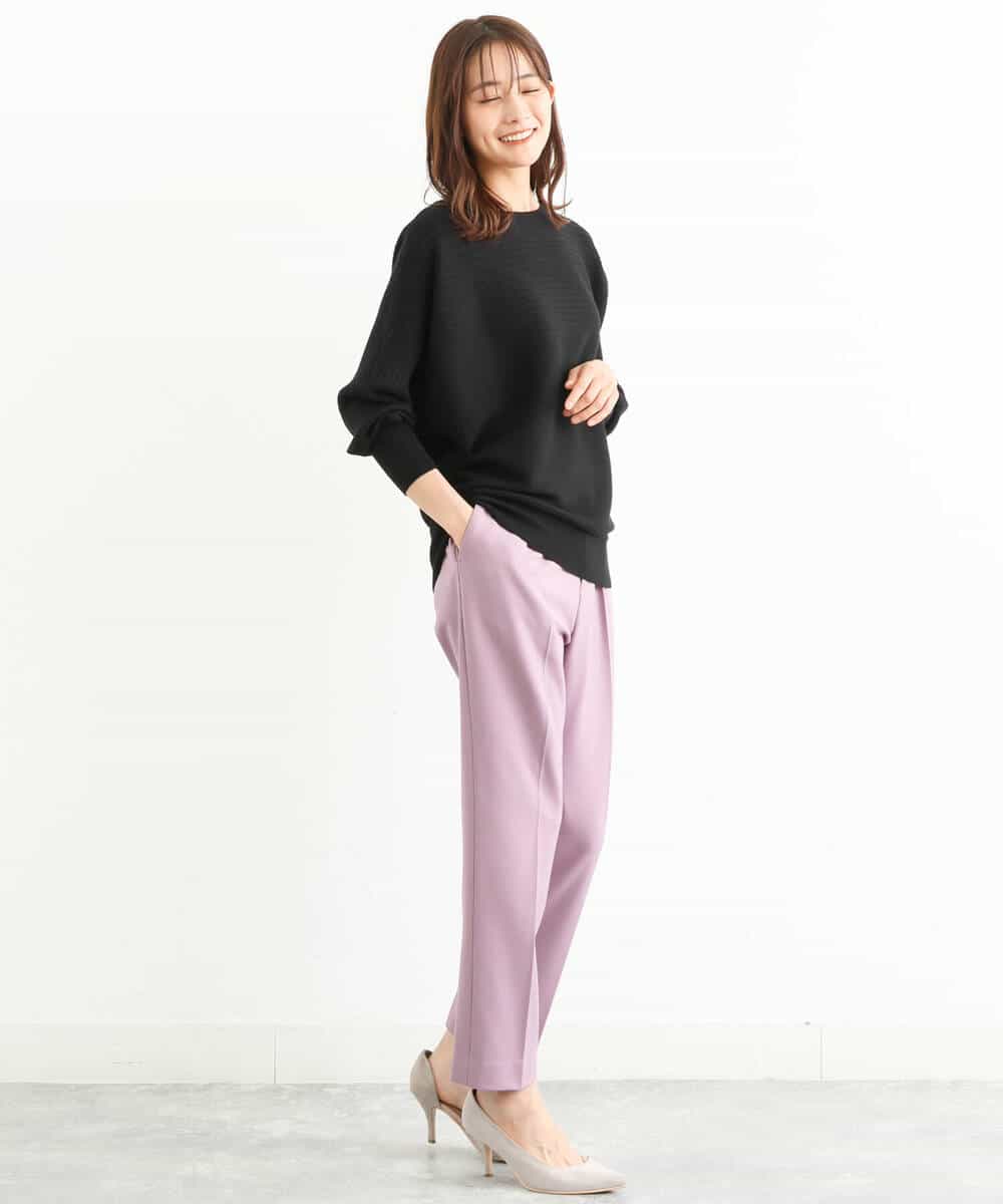 FOLJP36140 MK MICHEL KLEIN(MK ミッシェルクラン) 裏起毛ベーシックテーパードパンツ（無地・チェック）/Comfortシリーズ/洗える ライトグレー（チェック）
