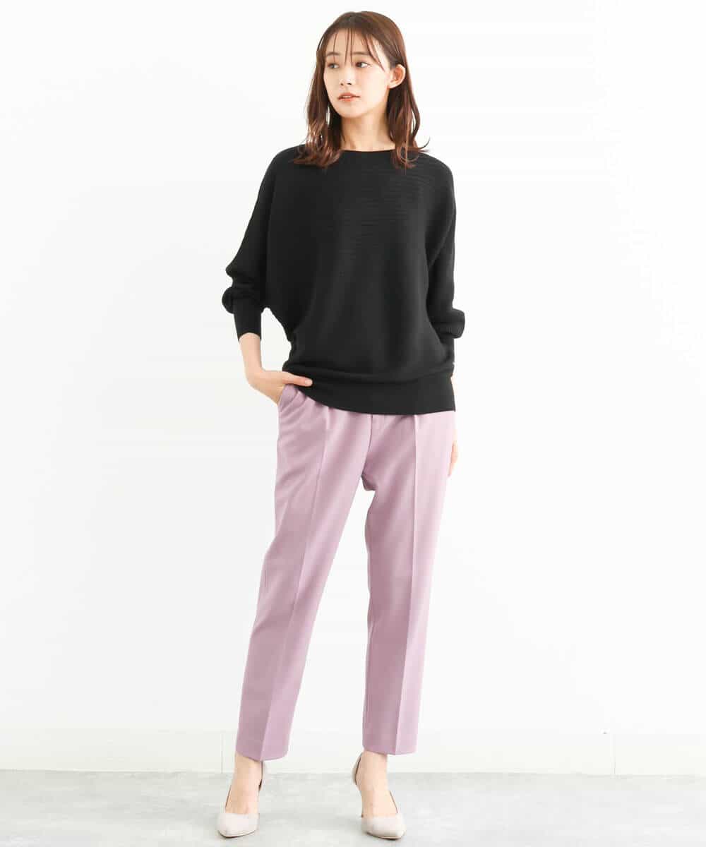 FOLJP36140 MK MICHEL KLEIN(MK ミッシェルクラン) 裏起毛ベーシックテーパードパンツ（無地・チェック）/Comfortシリーズ/洗える ライトグレー（チェック）