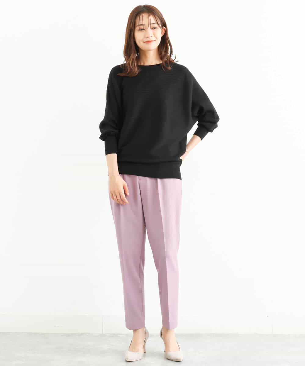 FOLJP36140 MK MICHEL KLEIN(MK ミッシェルクラン) 裏起毛ベーシックテーパードパンツ（無地・チェック）/Comfortシリーズ/洗える ライトグレー（チェック）