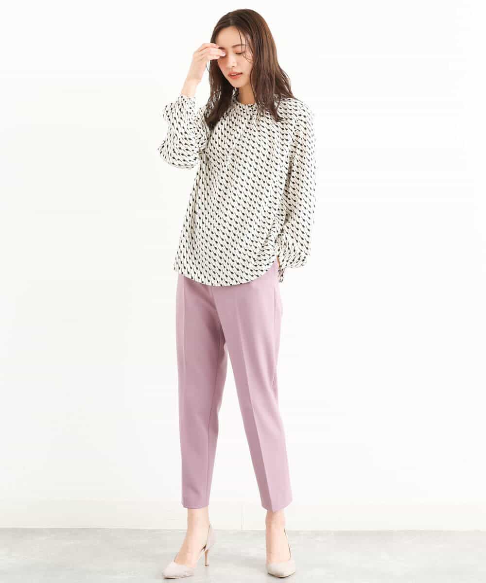 FOLJP36140 MK MICHEL KLEIN(MK ミッシェルクラン) 裏起毛ベーシックテーパードパンツ（無地・チェック）/Comfortシリーズ/洗える ライトグレー（チェック）