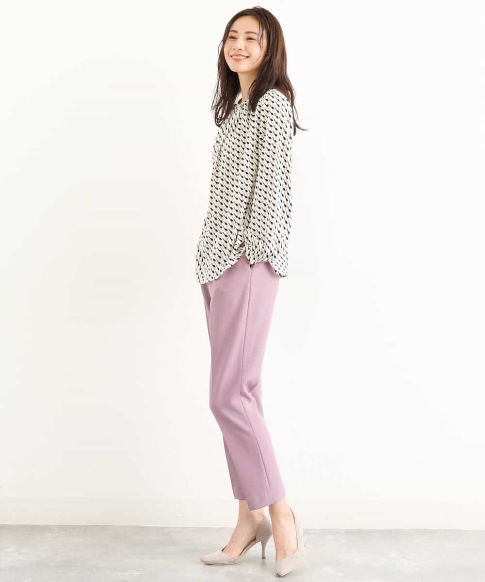 FOLJP36140 MK MICHEL KLEIN(MK ミッシェルクラン) 裏起毛ベーシックテーパードパンツ（無地・チェック）/Comfortシリーズ/洗える ライトグレー（チェック）