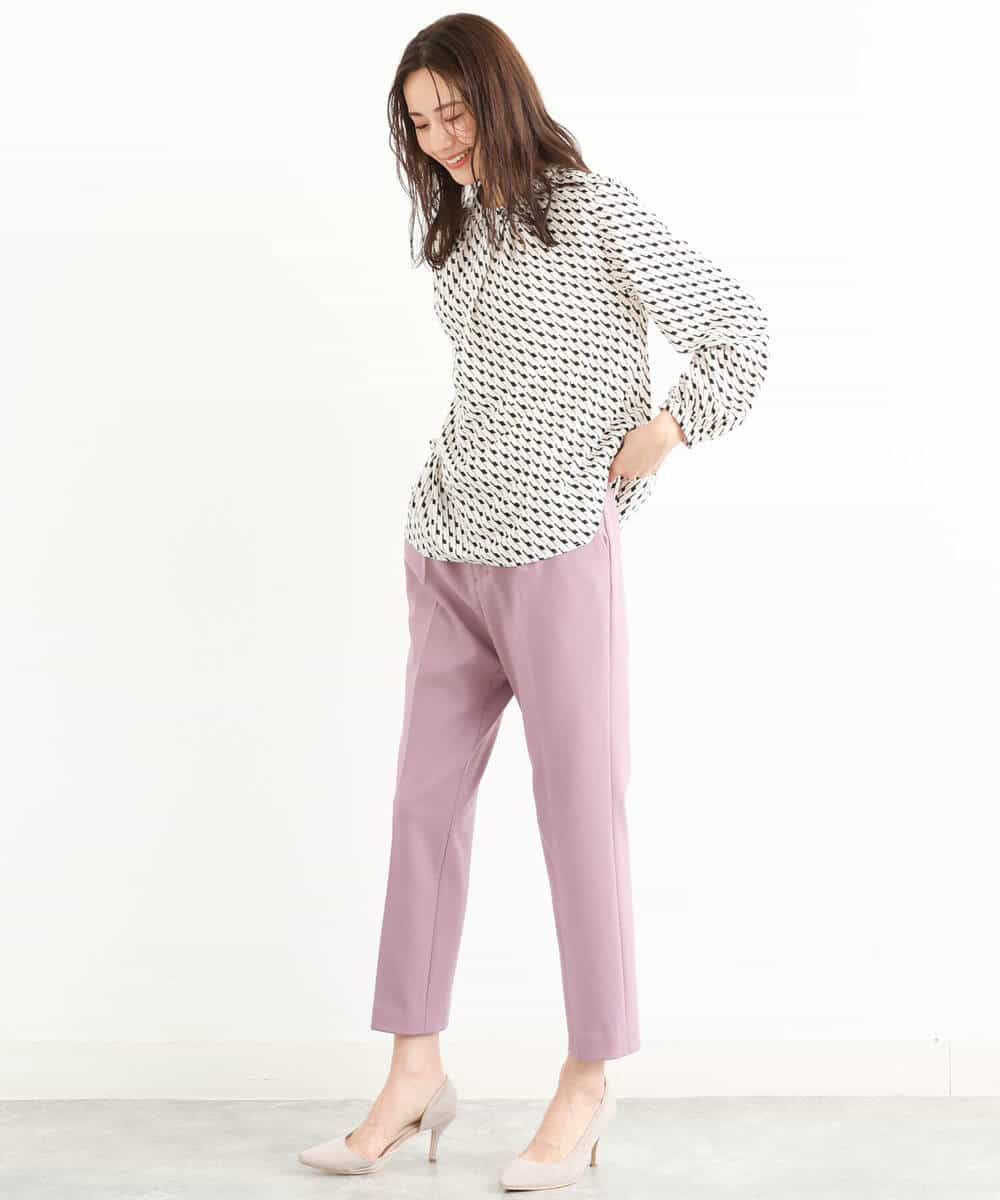 FOLJP36140 MK MICHEL KLEIN(MK ミッシェルクラン) 裏起毛ベーシックテーパードパンツ（無地・チェック）/Comfortシリーズ/洗える ライトグレー（チェック）