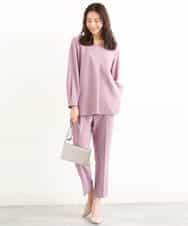 FOLJP36140 MK MICHEL KLEIN(MK ミッシェルクラン) 裏起毛ベーシックテーパードパンツ（無地・チェック）/Comfortシリーズ/洗える ライトグレー（チェック）