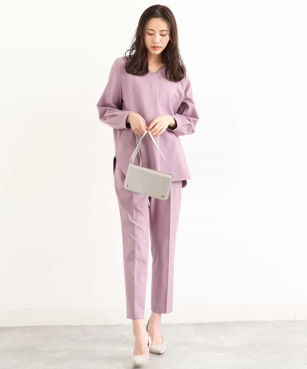 FOLJP36140 MK MICHEL KLEIN(MK ミッシェルクラン) 裏起毛ベーシックテーパードパンツ（無地・チェック）/Comfortシリーズ/洗える ライトグレー（チェック）