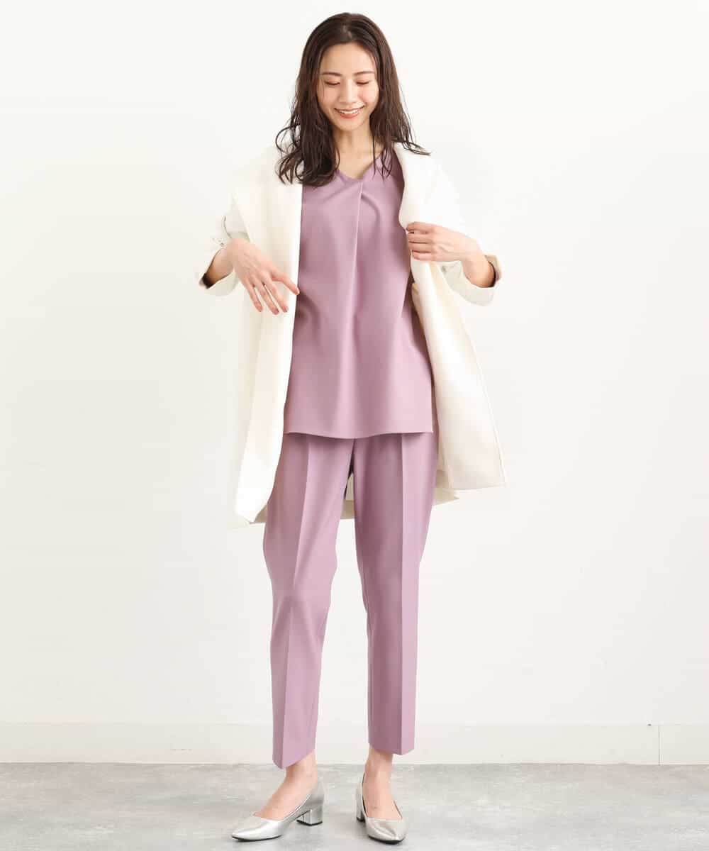 FOLJP36140 MK MICHEL KLEIN(MK ミッシェルクラン) 裏起毛ベーシックテーパードパンツ（無地・チェック）/Comfortシリーズ/洗える ライトグレー（チェック）