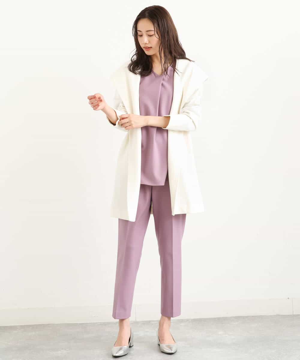 FOLJP36140 MK MICHEL KLEIN(MK ミッシェルクラン) 裏起毛ベーシックテーパードパンツ（無地・チェック）/Comfortシリーズ/洗える ライトグレー（チェック）