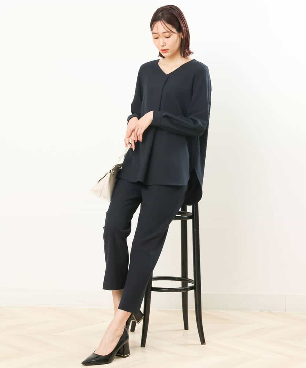 FOLJP36140 MK MICHEL KLEIN(MK ミッシェルクラン) 裏起毛ベーシックテーパードパンツ（無地・チェック）/Comfortシリーズ/洗える ライトグレー（チェック）