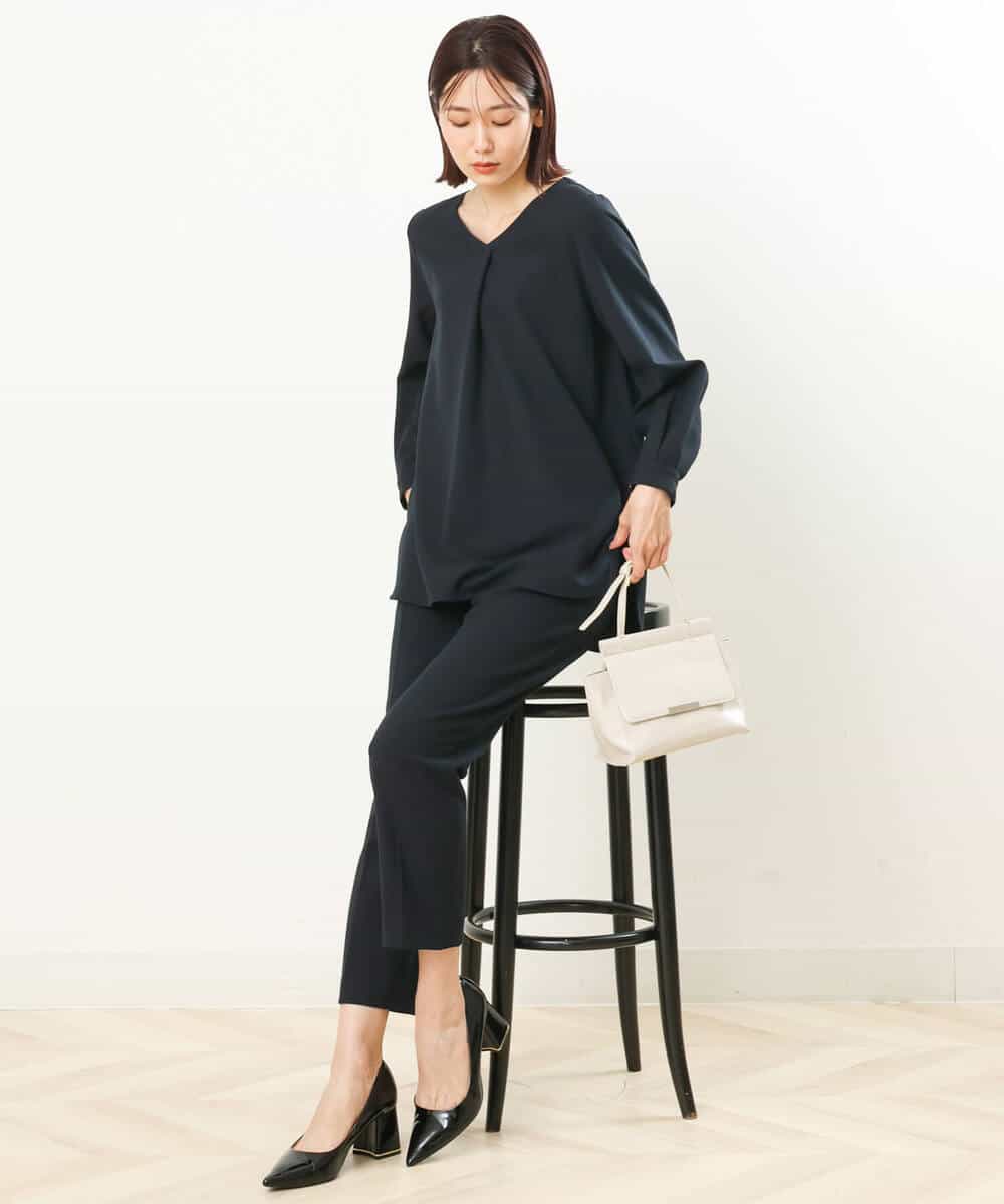 FOLJP36140 MK MICHEL KLEIN(MK ミッシェルクラン) 裏起毛ベーシックテーパードパンツ（無地・チェック）/Comfortシリーズ/洗える ライトグレー（チェック）