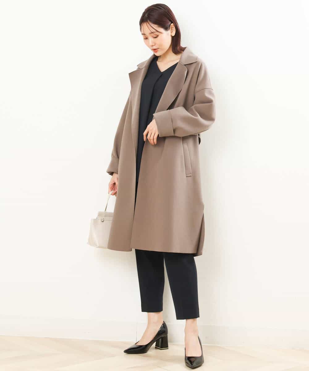 FOLJP36140 MK MICHEL KLEIN(MK ミッシェルクラン) 裏起毛ベーシックテーパードパンツ（無地・チェック）/Comfortシリーズ/洗える ライトグレー（チェック）