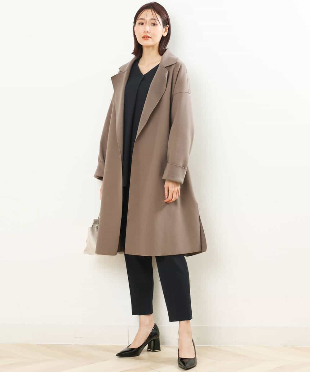 FOLJP36140 MK MICHEL KLEIN(MK ミッシェルクラン) 裏起毛ベーシックテーパードパンツ（無地・チェック）/Comfortシリーズ/洗える ライトグレー（チェック）