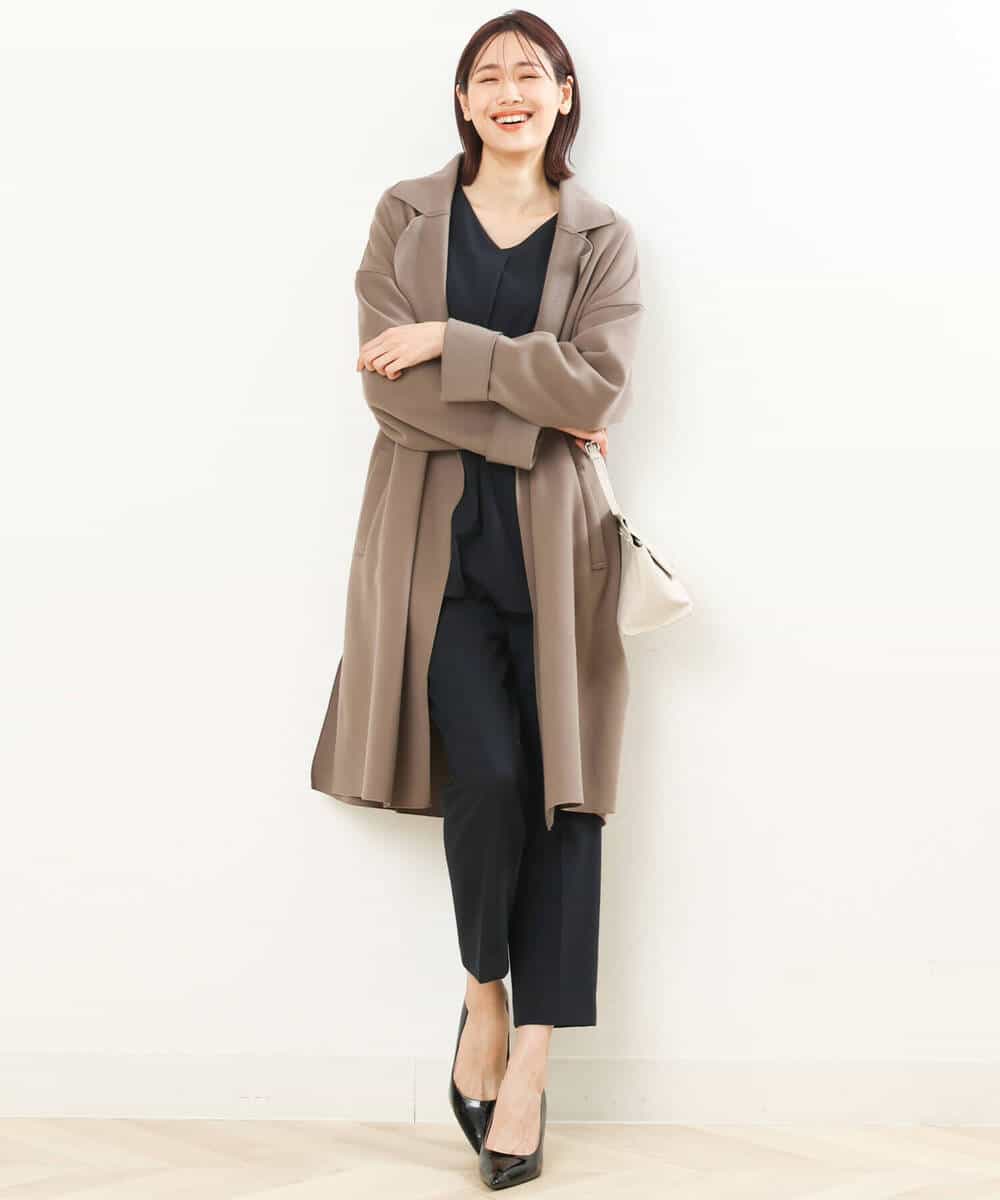 FOLJP36140 MK MICHEL KLEIN(MK ミッシェルクラン) 裏起毛ベーシックテーパードパンツ（無地・チェック）/Comfortシリーズ/洗える ライトグレー（チェック）
