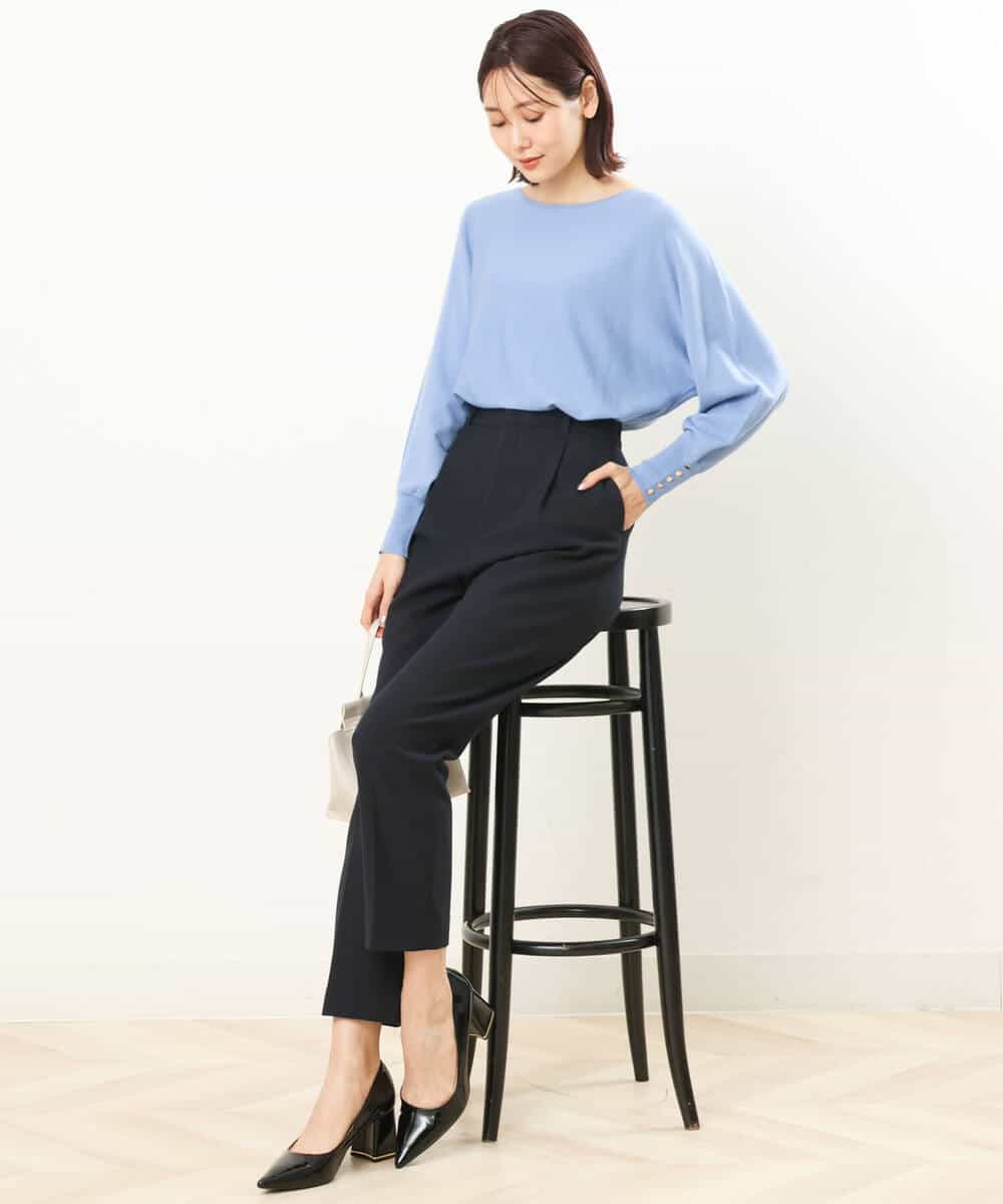 FOLJP36140 MK MICHEL KLEIN(MK ミッシェルクラン) 裏起毛ベーシックテーパードパンツ（無地・チェック）/Comfortシリーズ/洗える ライトグレー（チェック）
