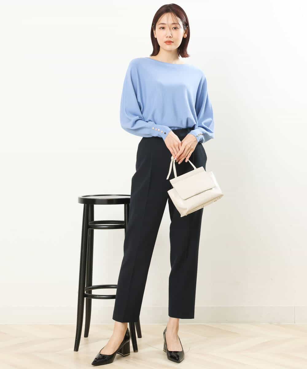 FOLJP36140 MK MICHEL KLEIN(MK ミッシェルクラン) 裏起毛ベーシックテーパードパンツ（無地・チェック）/Comfortシリーズ/洗える ライトグレー（チェック）