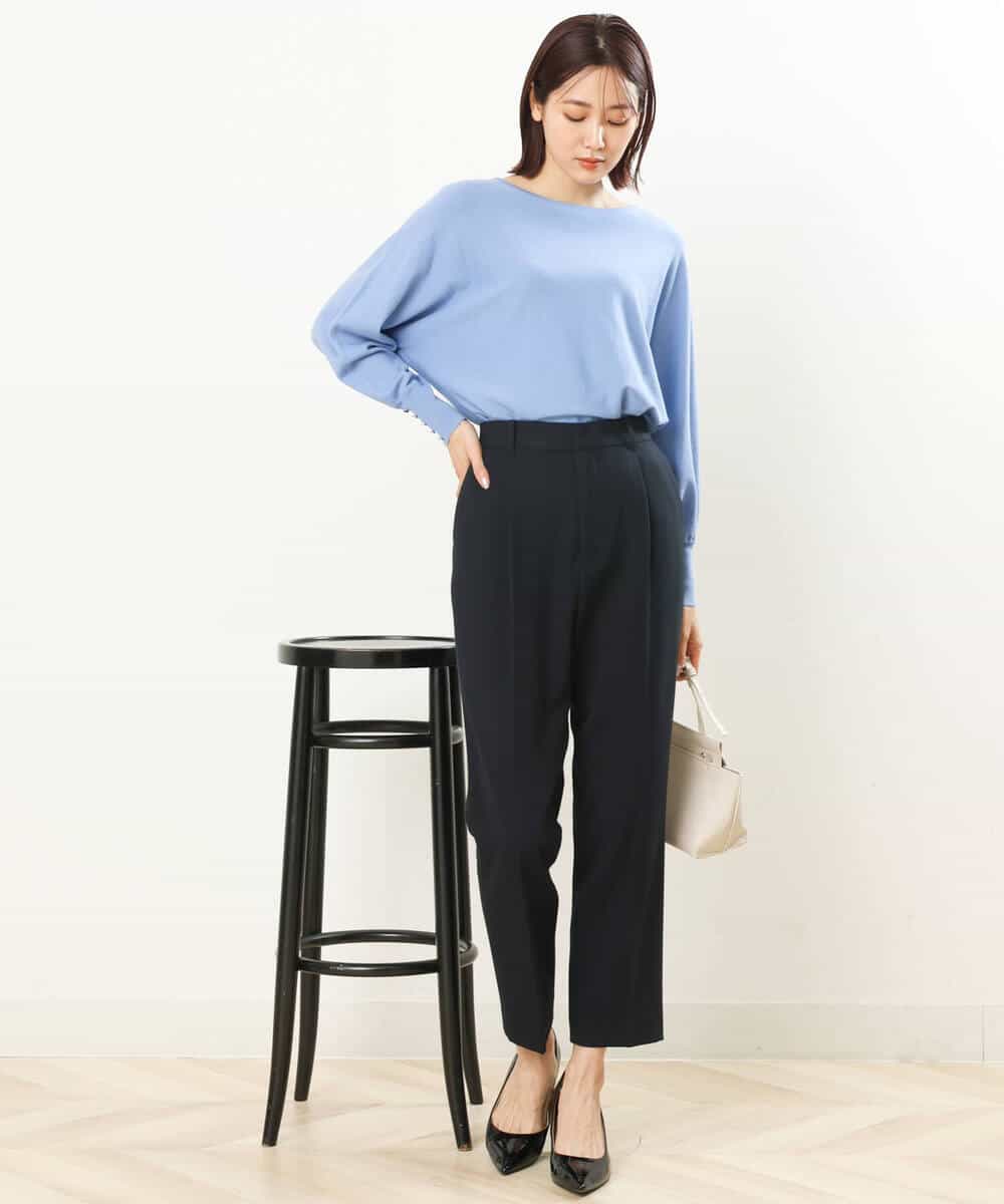 FOLJP36140 MK MICHEL KLEIN(MK ミッシェルクラン) 裏起毛ベーシックテーパードパンツ（無地・チェック）/Comfortシリーズ/洗える ライトグレー（チェック）