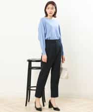 FOLJP36140 MK MICHEL KLEIN(MK ミッシェルクラン) 裏起毛ベーシックテーパードパンツ（無地・チェック）/Comfortシリーズ/洗える ライトグレー（チェック）