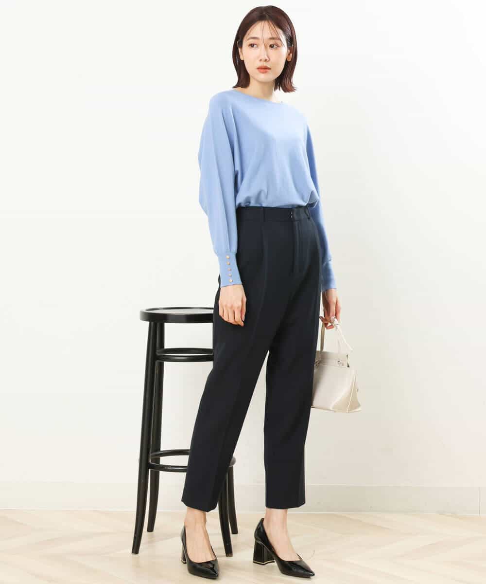 FOLJP36140 MK MICHEL KLEIN(MK ミッシェルクラン) 裏起毛ベーシックテーパードパンツ（無地・チェック）/Comfortシリーズ/洗える ライトグレー（チェック）