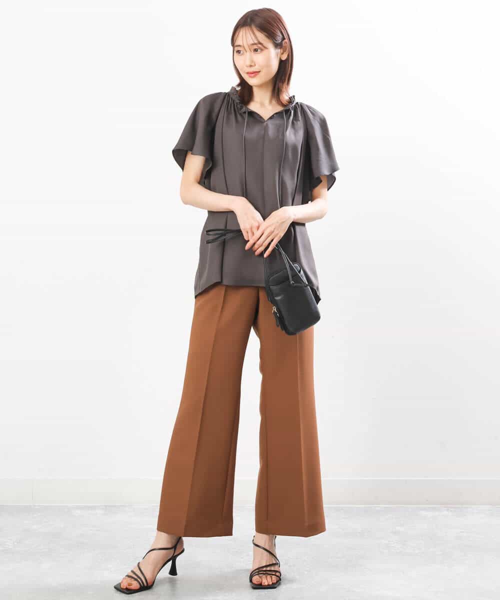 FOLJS26160 MK MICHEL KLEIN(MK ミッシェルクラン) セミフレアワイドパンツ/洗える ブラウン