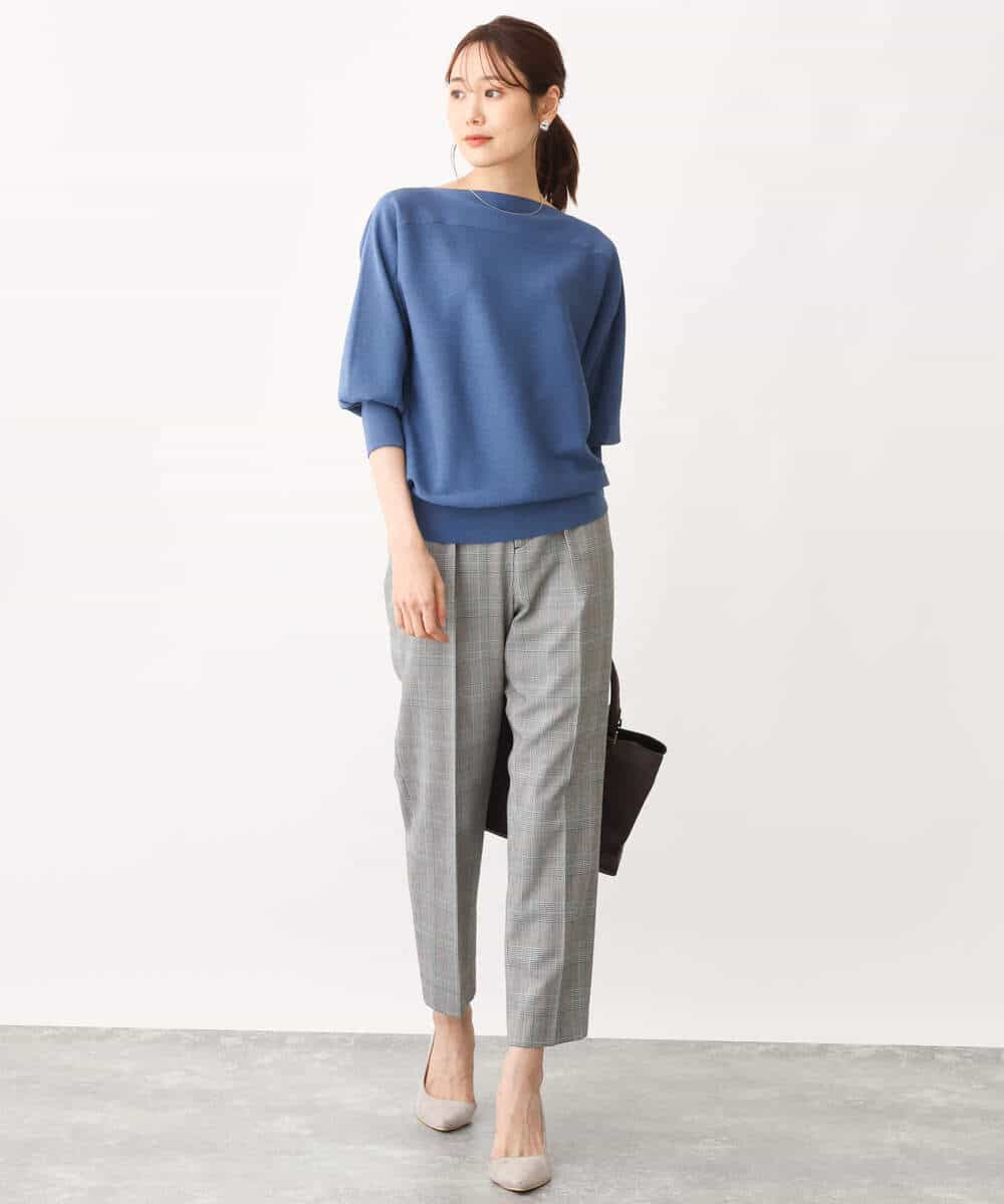 FOLJS38140 MK MICHEL KLEIN(MK ミッシェルクラン) 裏起毛テーパードパンツ(無地・チェック)/洗える ネイビー