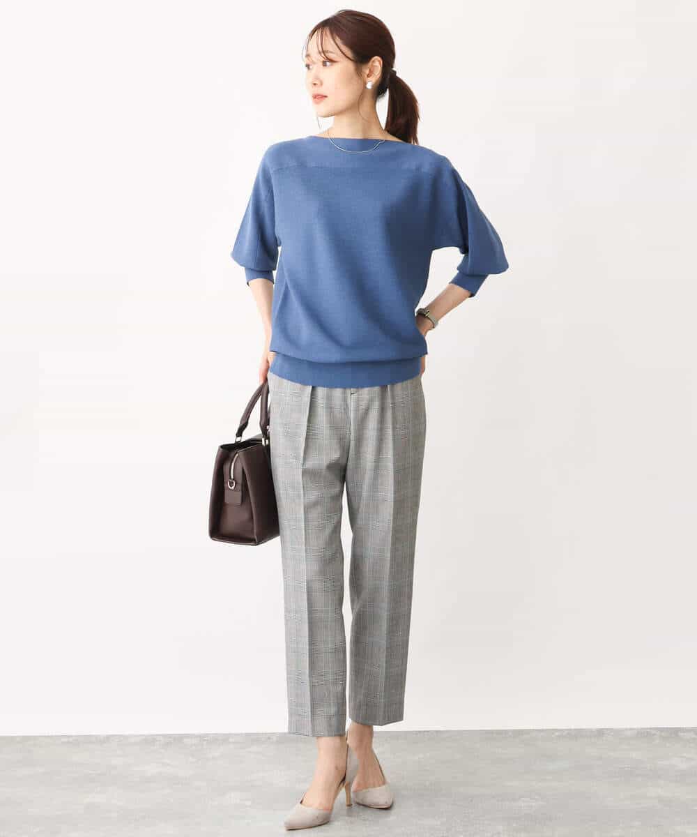FOLJS38140 MK MICHEL KLEIN(MK ミッシェルクラン) 裏起毛テーパードパンツ(無地・チェック)/洗える ネイビー