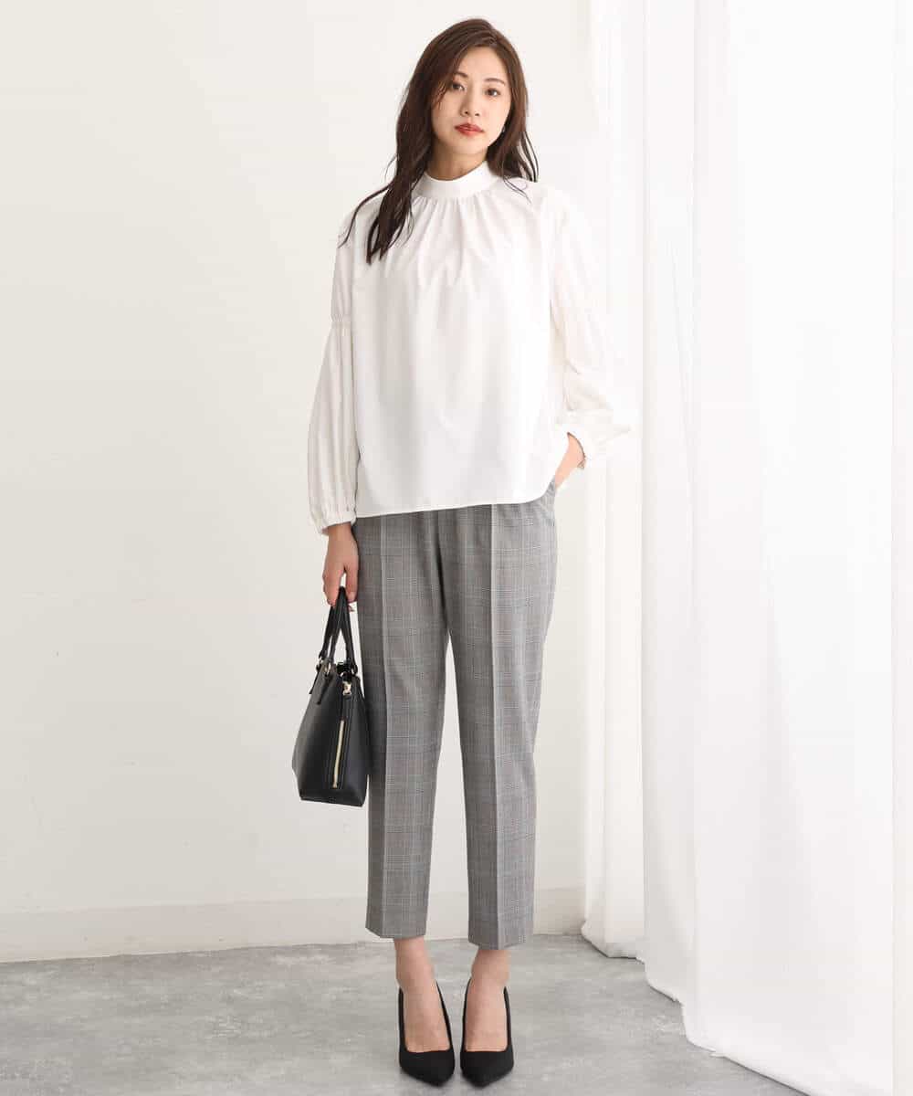 FOLJS38140 MK MICHEL KLEIN(MK ミッシェルクラン) 裏起毛テーパードパンツ(無地・チェック)/洗える ネイビー